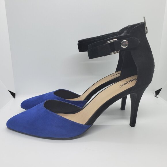 Blue Point Toe Suede Pumps Women's 10 Mossimo Supply Ankle Strap Zip Heels - Picture 14 of 14